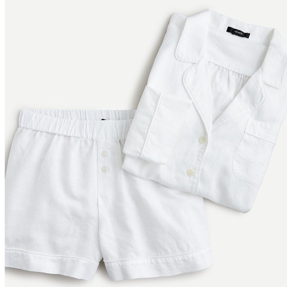 J.Crew Other - J.Crew S Womens White Linen Cotton Pajama Set Long Sleeve Top Shorts
